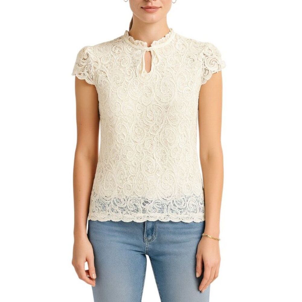 PerSeption Concept Women’s Lace Overlay Top | Size Small
